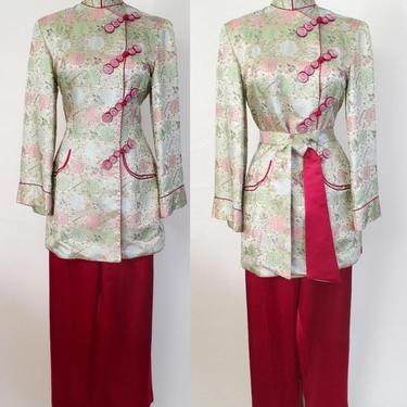 Exquisite Vintage 1940's Asian Silk Lounging/Hostess/Cocktail Outfit Old Hollywood Glamor By 