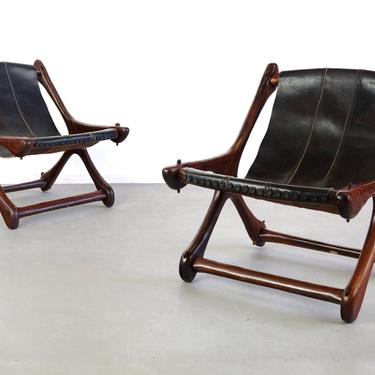 Don S. Shoemaker &amp;quot;Sloucher&amp;quot; Rosewood &amp; Leather Sling Chairs for Señal Furniture 
