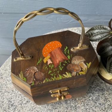 Vintage Box Purse With Hand Painted Mushrooms 
