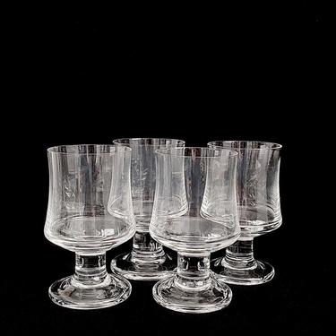 Vintage 1970s SET OF 4 Scandinavian Art Glass Goblets with Modernist Footed Design Iittala? Holmegaard? 5.5&amp;quot; Tall  12 Ounces Finland Denmark 