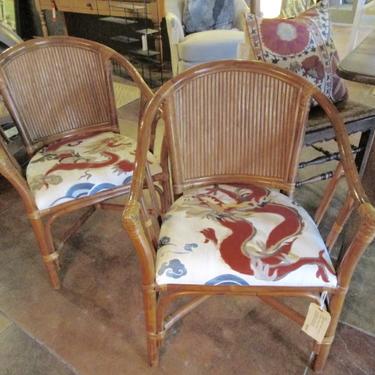 PAIR OF VINTAGE BAMBOO CHAIRS IN CARLTON V FABRIC PRICED SEPARATELY