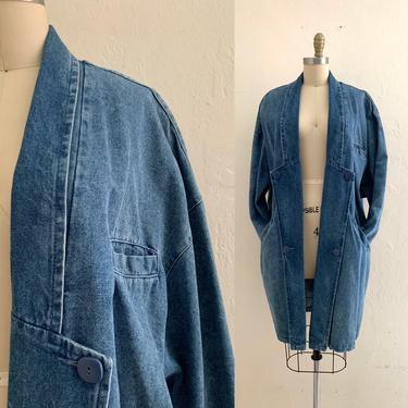 vintage 80's denim long jacket // oversized jean jacket 