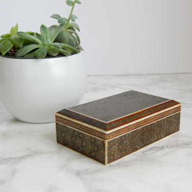 Decorative Inlay Wood Box Rectanble Wood Lidded Box Jewelry Box Mid Eastern Decor by PursuingVintage1