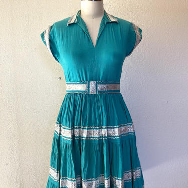 1950s Turquoise cotton patio dress 