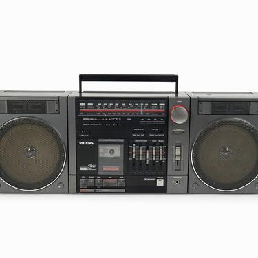 1985 Philips D8534 Boombox 25 Watts AM/FM Radio Tape Cassette Player Stereo with Speakers Vintage 