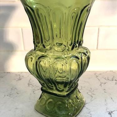 1960s Vintage Midcentury Peridot Green Glass Flower Square Base Vase, Farmhouse Chic Style, Antique Boho Decoration Gardener Florist, Home D by LeChalet