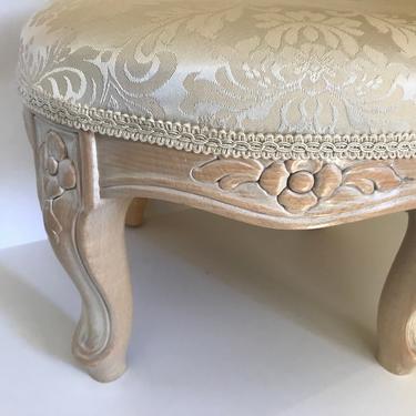 Vintage Wooden Step foot stool Ivory Cream Color Brocade Fabric Made in Italy -13&amp;quot; Round- Nice Condition 