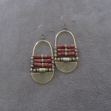Natural wooden earrings, chandelier earrings, etched bronze earrings, bold statement earrings, ethnic earrings, bohemian boho chic earring 2 