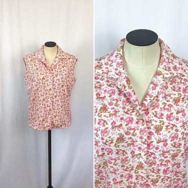 Vintage 50s shirt | Vintage novelty print camp shirt | 1950s pink astrological print sleeveless blouse 