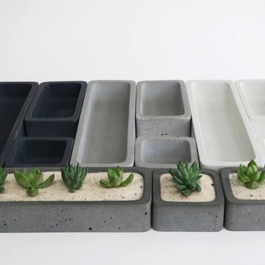 Concrete Succulent Planter Set - Medium, rectangular 