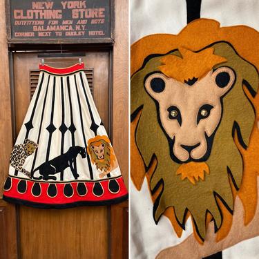 Vintage 1960’s Deadstock Malcolm Starr By Rizkillah Circus Animal Appliqué Skirt, Vintage Designer, Leopard, Lion, Panther, Circus Print 