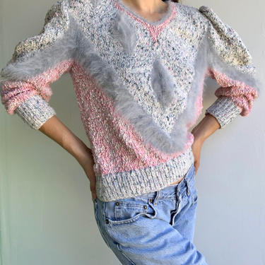 Betty Bardovi Handmade Knit Puff Sleeve Sweater with Angora 