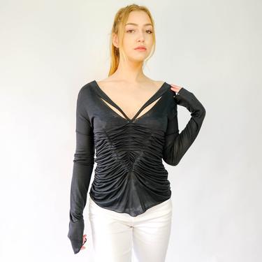Vintage GUCCI Charcoal Black Rayon Sheer Pleated Blouse w/ Tags | Made in Italy | 100% Rayon | UNWORN | 2000s Y2K Designer Tom Ford Era Top 