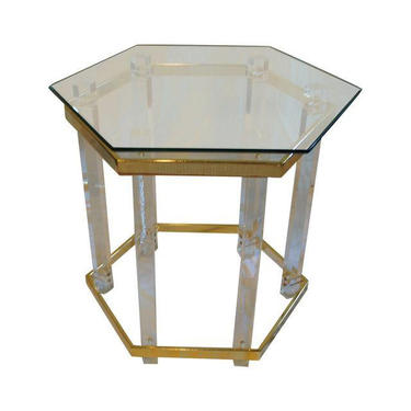 Charles Hollis Jones Brass and Lucite Side Table 