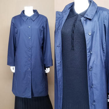 Vintage 90s Navy Blue Trench Coat ~ Spring Jacket Overcoat ~ Eddie Bauer ~ Deep Navy Blue ~ Wide Classic Cut ~ Lined Sz XL 