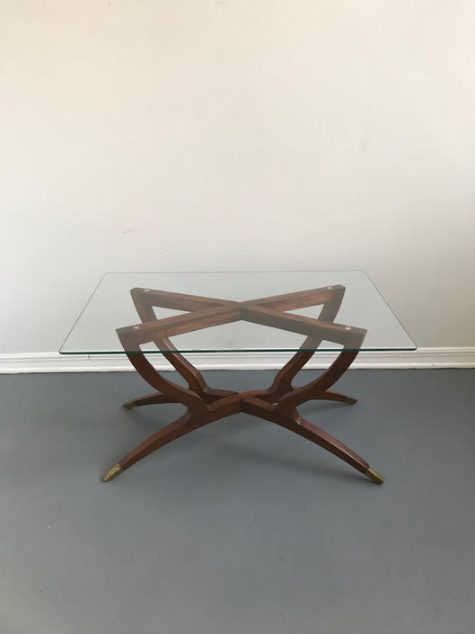Mid Century Modern Side Accent Table With Glass Top And Spider