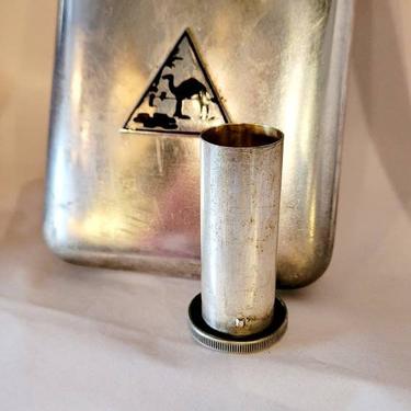Art Deco period flask with shot glass built in. Egyptian Revival theme with Camel 