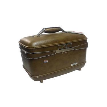 Vintage Train Case - Vintage American Tourister Luggage, Brown Vintage Suitcase Travel Case, Overnight Carry On Luggage, Pinup Car Show Prop 
