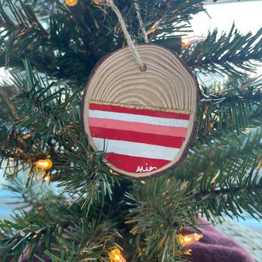 Hand Painted Wooden Ornament with Gold Leaf - Candy Cane 