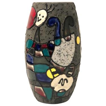 Rare Midcentury Multicolor Italian Ceramic Vase After Joan Miró by Lg Felie