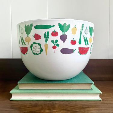 Vintage Arabia Finel Large Vegetable Pattern Enamel Bowl, Made in Finland, MCM Home, Kaj Franck Enamelware 