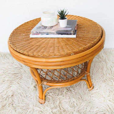 Vintage Woven Bamboo and Rattan Coffee Table - Made in Indonesia 