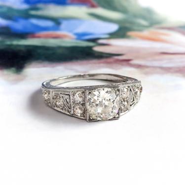 Vintage Art Deco 1.32ct.tw. Old European Cut Diamond Filigree Engagement Ring Platinum 