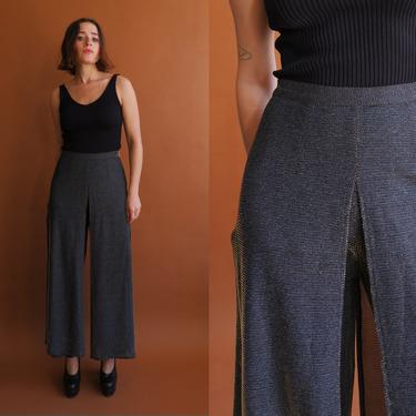 Vintage 80s Gold Layered Wide Leg Pants/ 1980s High Waisted Cropped Metallic Trousers/ Size Small 27 
