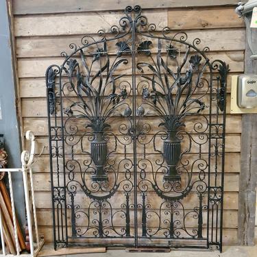Elaborate Arched Wrought Iron Flower Urn Gate
