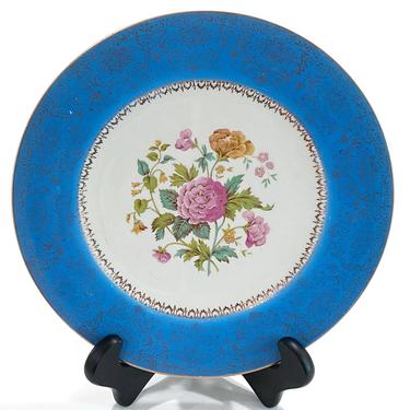 Vintage Century by Salem 23 Karat Gold Bold Blue Floral Dinner Plate FREE shipping 