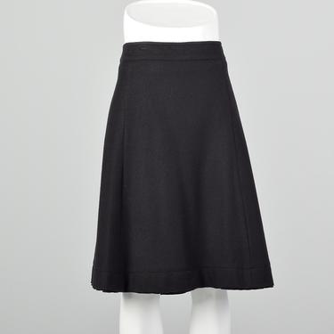 Large Prada Black Wool Flannel A-Line Knee-Length Skirt 