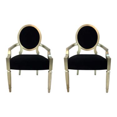 Caracole Modern Chit Chat Black Velvet Arm Chairs Pair