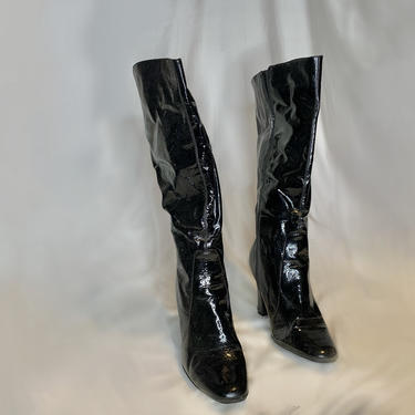 Sexy Patent Black Leather Boots 