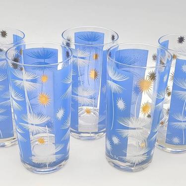 Signed Mid-Century Gay Fad Blue and Gold Cocktail Glasses. 