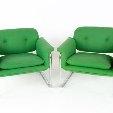 Mid Century Green and Chrome Cantilever Lounge Chairs - A Pair - mcm 