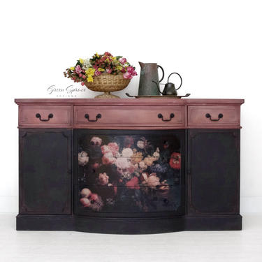 Hand Painted Buffet Table, Vintage Sideboard, Dining Room Server 