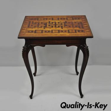 Antique Dutch Marquetry Inlaid French Louis XV Style Carved Walnut Side Table
