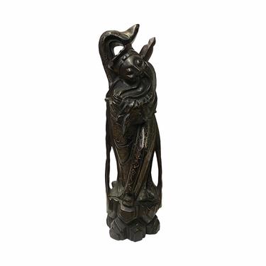 Chinese Wood Carved Wire Inlay Accent Lu Dongbin 8 Immortals Statue ws1796E 