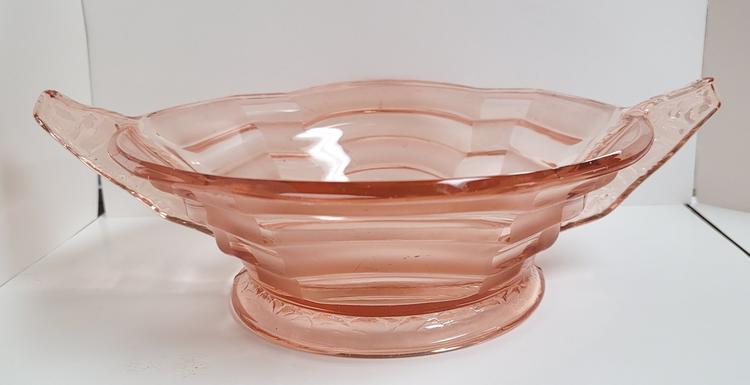 Large Pink Depression Glass Serving Bowl with Handles