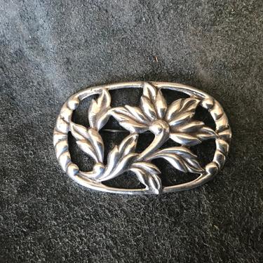 Heavy Sterling Floral Pin Brooch 