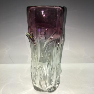 Vintage Murano Art Blown Glass Ombre Purple Clear Vase Mid Century Modern MCM 