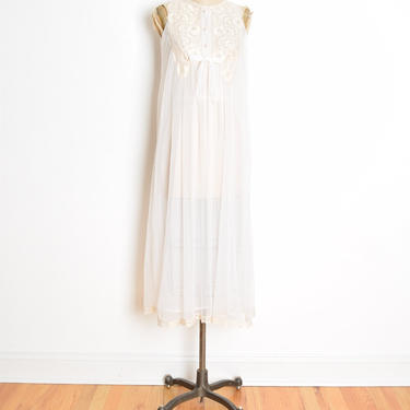 vintage 60s nightgown white chiffon lace trapeze babydoll lingerie nightie M 
