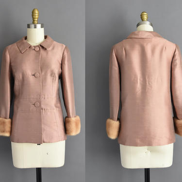 vintage 1960s | Gorgeous Silk Mauve Fur Winter Holiday Cocktail Party Jacket | Medium Large | 60s dress 