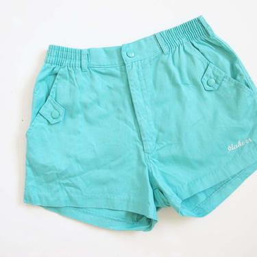Vintage 80s Shorts Small - Teal Blue Cotton Shorts - Hakers - Elastic Waist Womens Shorts - Casual Shorts - 80s Clothing 