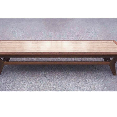 Mid Century Modern 72&quot; long Centerpiece MCM Walnut Coffee Table with Faux Marble top and Slant Legs (PureVintageNYC) 