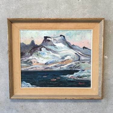 Impressionistic Landscape Harbor Scene oil painting framed in Masonite