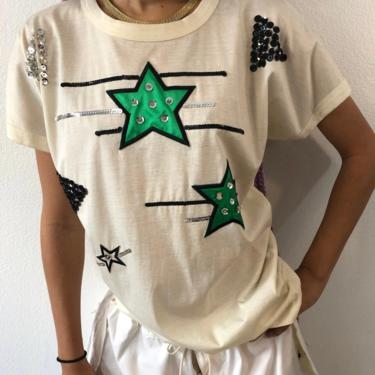 Vintage Escada White And Green Star T-shirt 