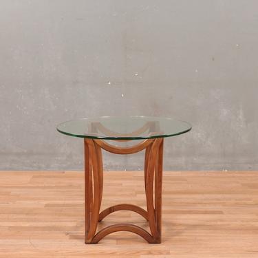 Mid Century Airy Walnut &amp; Glass End Table