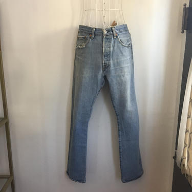 Vintage LEVI'S 501 Jeans // Hi waisted // Great fade and wear //  lightest baby blue // 