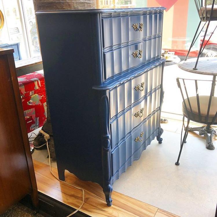                   Royal blue faux French chest of drawers $525!